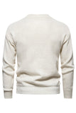 White Jacquard Round Neck Men's Knit Sweater