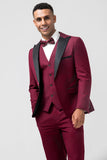 Burgundy 3 Pieces Peak Lapel Men's Prom Suits