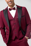 Burgundy 3 Pieces Peak Lapel Men's Prom Suits