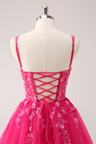 A Line Blush Spaghetti Straps Tulle Corset Sequins Homecoming Dress with Appliques