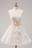 Sparkly Light Blue A Line Spaghetti Straps Corset Short Prom Dress