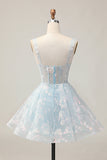 White A-Line Corset Short Floral Cocktail Dress with Sequins