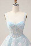 White A-Line Corset Short Floral Cocktail Dress with Sequins