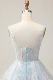 White A-Line Corset Short Floral Cocktail Dress with Sequins
