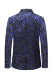 Dark Blue Floral Printed Shawl Lapel 2 Pieces Men Suits