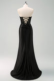 Black Strapless Mermaid Ruched Corset Long Prom Dress