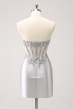 Silver Strapless Sequins Corset Tight Homecoming Dress