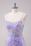 Sparkly Purple Bodycon Spaghetti Straps Sequins Short Homecoming Dress