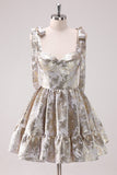 Silver Adjustable Straps A-Line Short Metallic Homecoming Dress with Ruffles