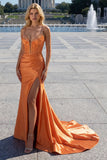 Sage Mermaid Spaghetti Straps Corset Sequin Prom Dress with Slit
