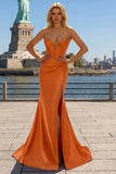 Sage Mermaid Spaghetti Straps Corset Sequin Prom Dress with Slit