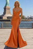 Sage Mermaid Spaghetti Straps Corset Sequin Prom Dress with Slit
