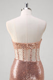 Sparkly Rose Golden Mermaid Corset Long Prom Dress With Sequins