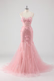 Green Mermaid Corset 3D Flowers Plus Size Long Prom Dress with Lace Up Back