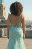 Green Mermaid Corset 3D Flowers Plus Size Long Prom Dress with Lace Up Back