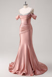 Glitter Blush Mermaid Beaded Spaghetti Straps Long Prom Dress