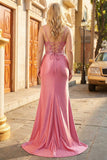 Sparkly Coral Mermaid Spaghetti Straps Corset Long Plus Size Prom Dress with Slit