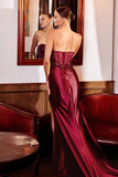 Sparkly Blue Mermaid Corset Satin Long Prom Dress with Slit