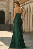 Blue Mermaid Strapless Sequin Long Prom Dress with Beading