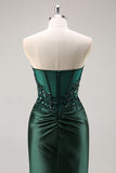 Mermaid Burgundy Strapless Sequin Long Prom Dress with Beading