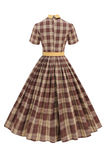 Black Plaid A-Line Peter Pan Collar Midi 1950s Dress