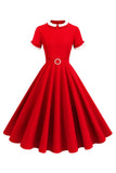 Blue Round Neck A-Line Midi 1950s Dress