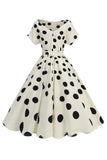 Black Rose Printed A-Line Boat Neck Midi 1950s Dress