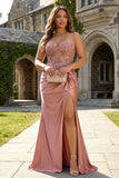 Sparkly Army Green Mermaid Corset Long Prom Dress with Slit