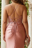 Royal Blue Mermaid Spaghetti Straps Corset Plus Size Prom Dress with Slit
