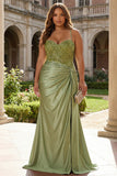 Sparkly Mermaid Army Green Corset Lace Up Back Long Prom Dress with Slit