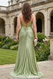 Sparkly Army Green Mermaid Corset Long Prom Dress with Slit
