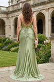 Royal Blue Mermaid Spaghetti Straps Corset Plus Size Prom Dress with Slit