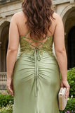 Royal Blue Mermaid Spaghetti Straps Corset Plus Size Prom Dress with Slit