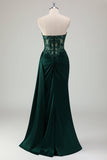 Sparkly Dark Green Mermaid Sweetheart Corset Long Prom Dress with Slit