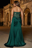 Sparkly Dark Green Mermaid Sweetheart Corset Long Prom Dress with Slit