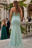Sage Mermaid Sweetheart Floral Appliqued Long Prom Dress with Slit