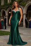 Sparkly Dark Green Mermaid Halter Corset Sequin Prom Dress