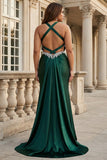 Sparkly Dark Green Mermaid Halter Corset Sequin Prom Dress