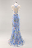 Sparkly Sequins Mermaid Spaghetti Straps Black Prom Dress with Appliques