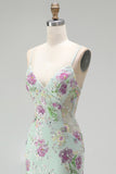 Sparkly Light Green Mermaid Spaghetti Straps Sequins Long Prom Dress with Appliques