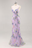 Sequins Mermaid Spaghetti Straps Black Prom Dress with Appliques