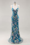 Sparkly Sequins Mermaid Spaghetti Straps Black Prom Dress with Appliques
