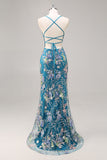 Pink Mermaid Sequins Floral Plus Size Long Prom Dress with Lace Up Back