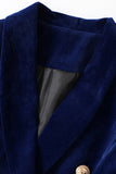 Navy Velvet Shawl Lapel Double Breasted Women's Blazer