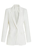 White Fitted Single Breasted Midi Women's Blazer