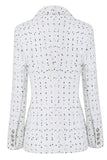 White Double Breasted Dotted Midi Women's Blazer