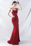 Sparkly Burgundy Beaded Corset Long Prom Dress with Slit