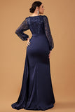 Navy Mermaid Sequins Long Sleeves Choir Dress with Side Cape