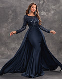 Glitter Black A Line Round Neck Prom Dress with Sequins