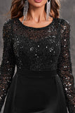 Glitter Black A Line Round Neck Prom Dress with Sequins